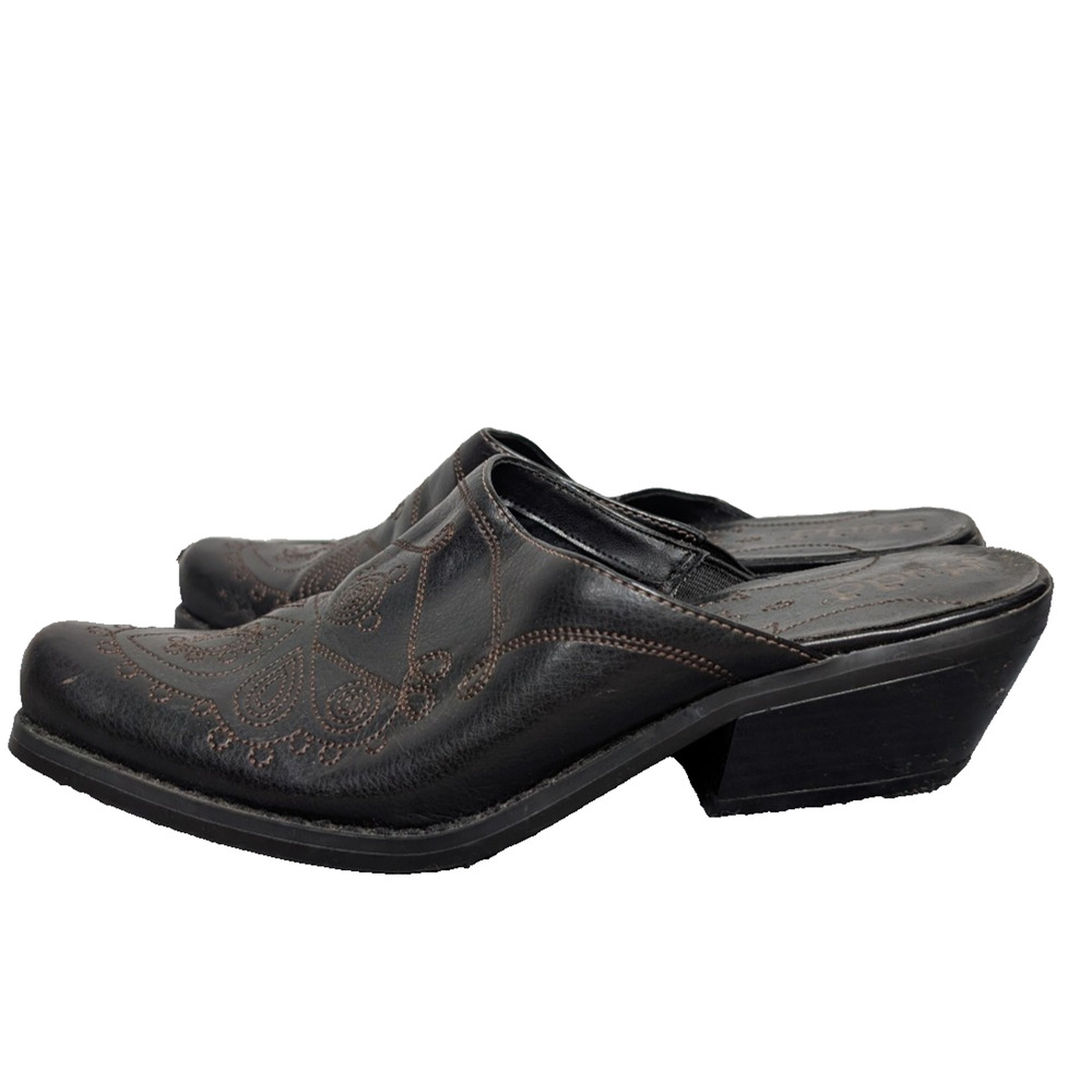 Vintage Mudd Cowboy Mule Womens 7 Dark Y2K Western Boho Cottage 90s Gaston Rodeo